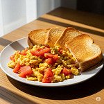 鮮茄炒蛋配烘多士